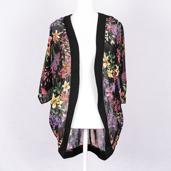 Sheer Floral Cover Up Kaftan Wrap Kimono Boho Cottage Floral Fairy Birds MEDIUM - Picture 2 of 6